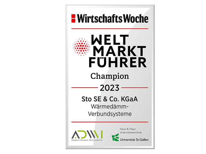 Die WirtschaftsWoche bescheinigt Sto nach eingehender Marktanalyse auch 2023 die Spitzenposition im Segment Wärmedämm-Verbundsysteme. Foto: © WirtschaftsWoche