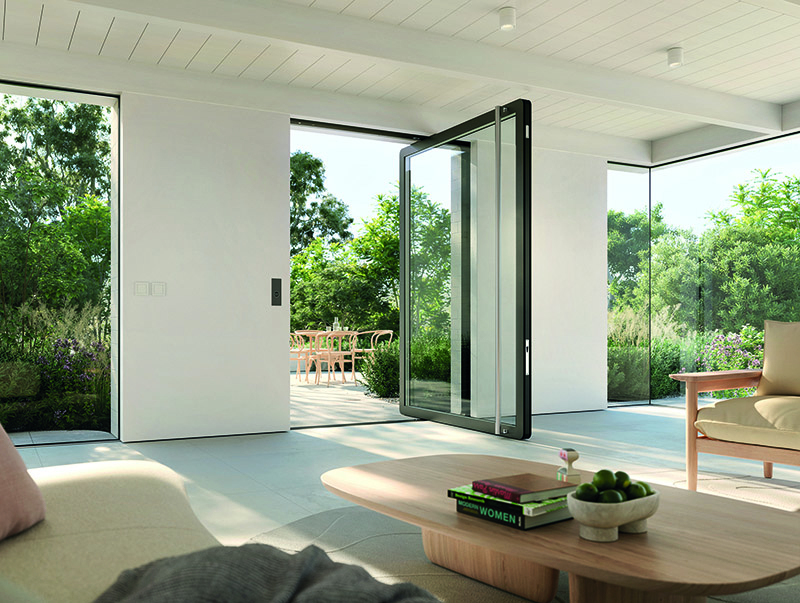 Ausgezeichnet: Das Pivot Türsystem Schüco AD AL 75 erhält den Red Dot Award 2023: Product Design. Foto: © Schüco International KG