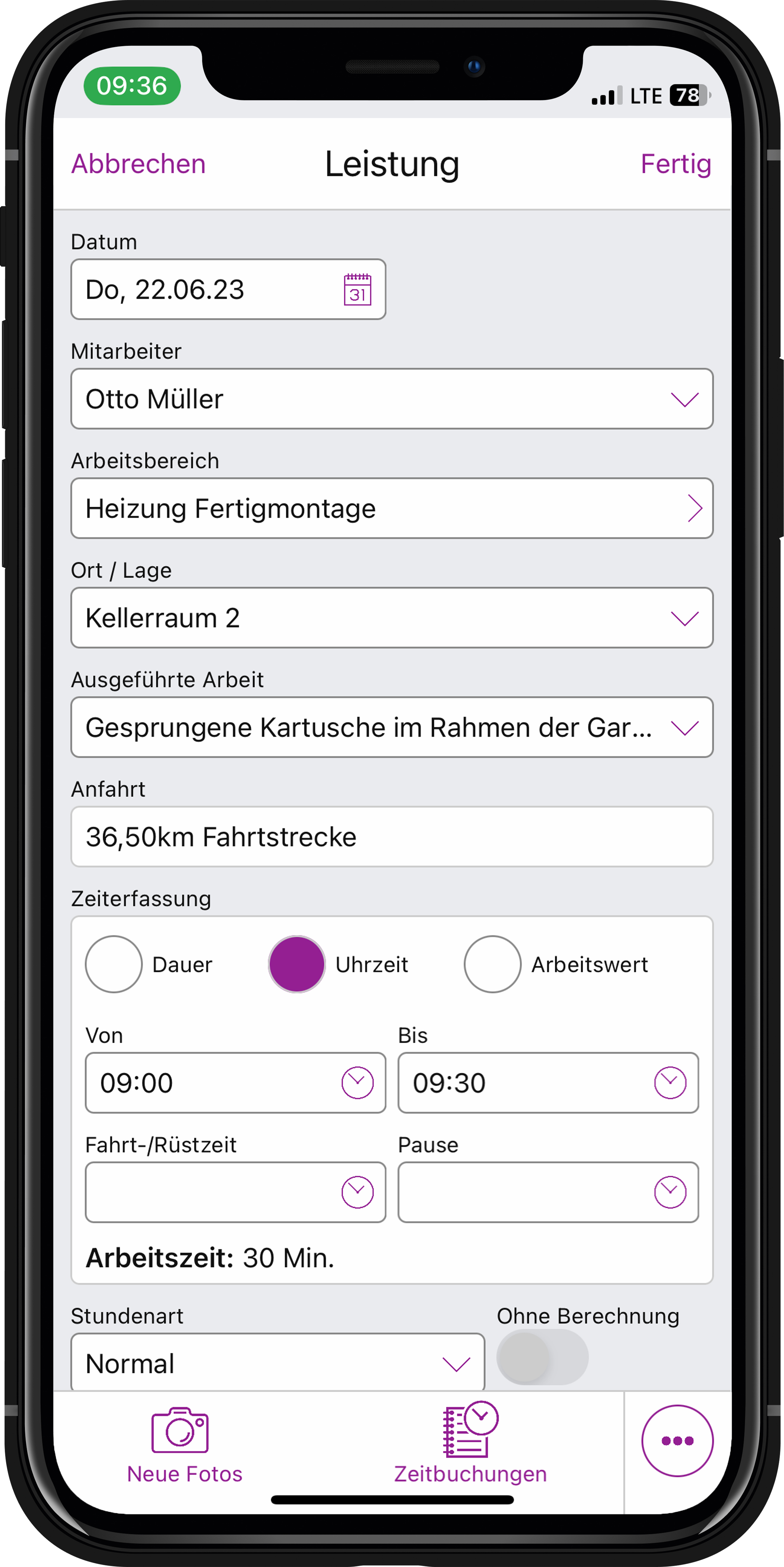 In die App Label Mobile können die Monteure ihre Stunden, aber auch Rüst- und Fahrtzeiten eintragen. Außerdem können Fotos, Zeichnungen und Skizzen hochgeladen und dem jeweiligen Projekt zugeordnet werden. Foto: © Label Software Gerald Bax GmbH