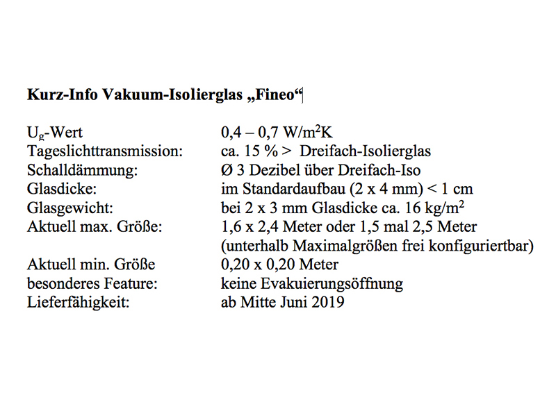 Kurz-Info Vakuum-Isolierglas Fineo Foto: © Vössing