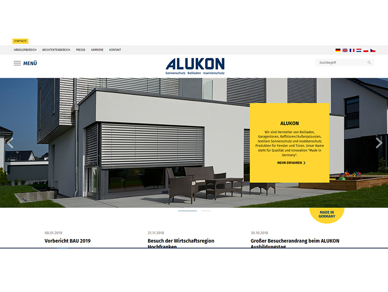 Der neue Online-Auftritt von Alukon hält für Architekten, Händler und Verarbeiter stets die neuesten Informationen rund um Sonnen- und Insektenschutz bereit. Foto: © Alukon