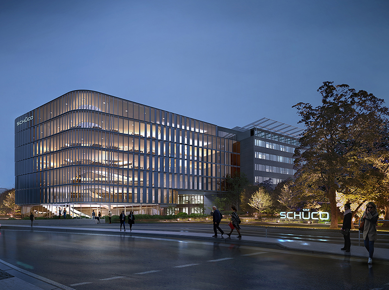 Ende 2020 soll der vom renommierten Kopenhagener Architekturbüro 3XN geplante Schüco One Neubau fertiggestellt sein. Foto: © 3XN Architects