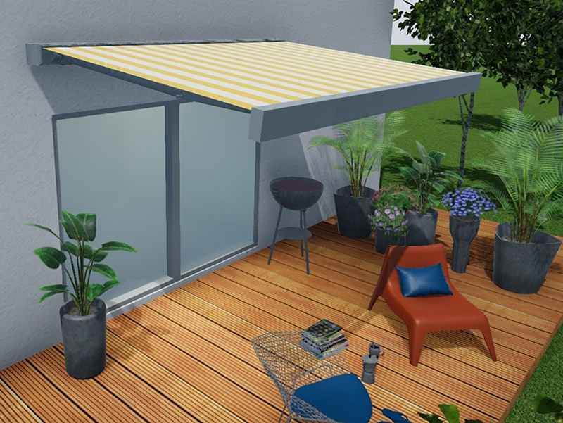 Auch die neue kubische Markise kann nun per 3D Designer 2.0. abgebildet werden. Foto: © Weinor