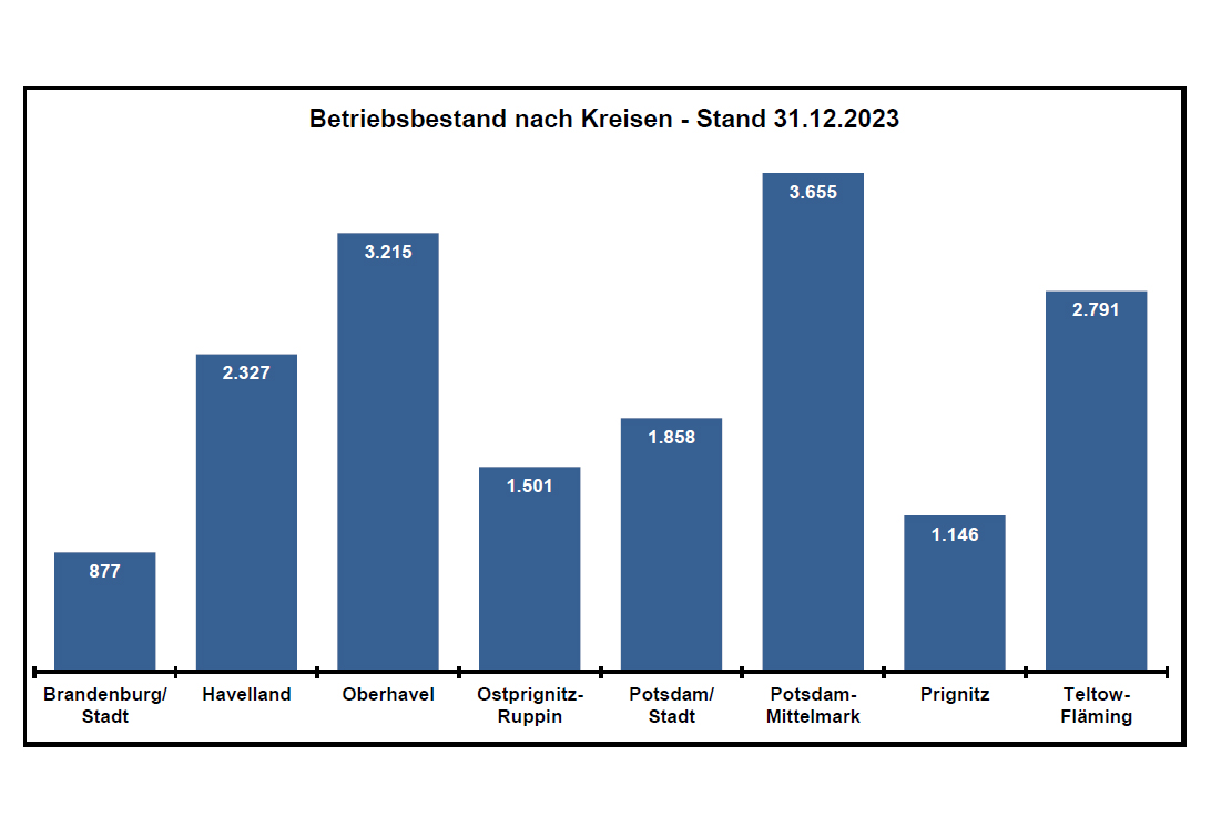 Betriebsbestand im Kammerbezirk Potsdam nach Kreisen zum Stand 31. Dezember 2023 Foto: © HWK Potsdam