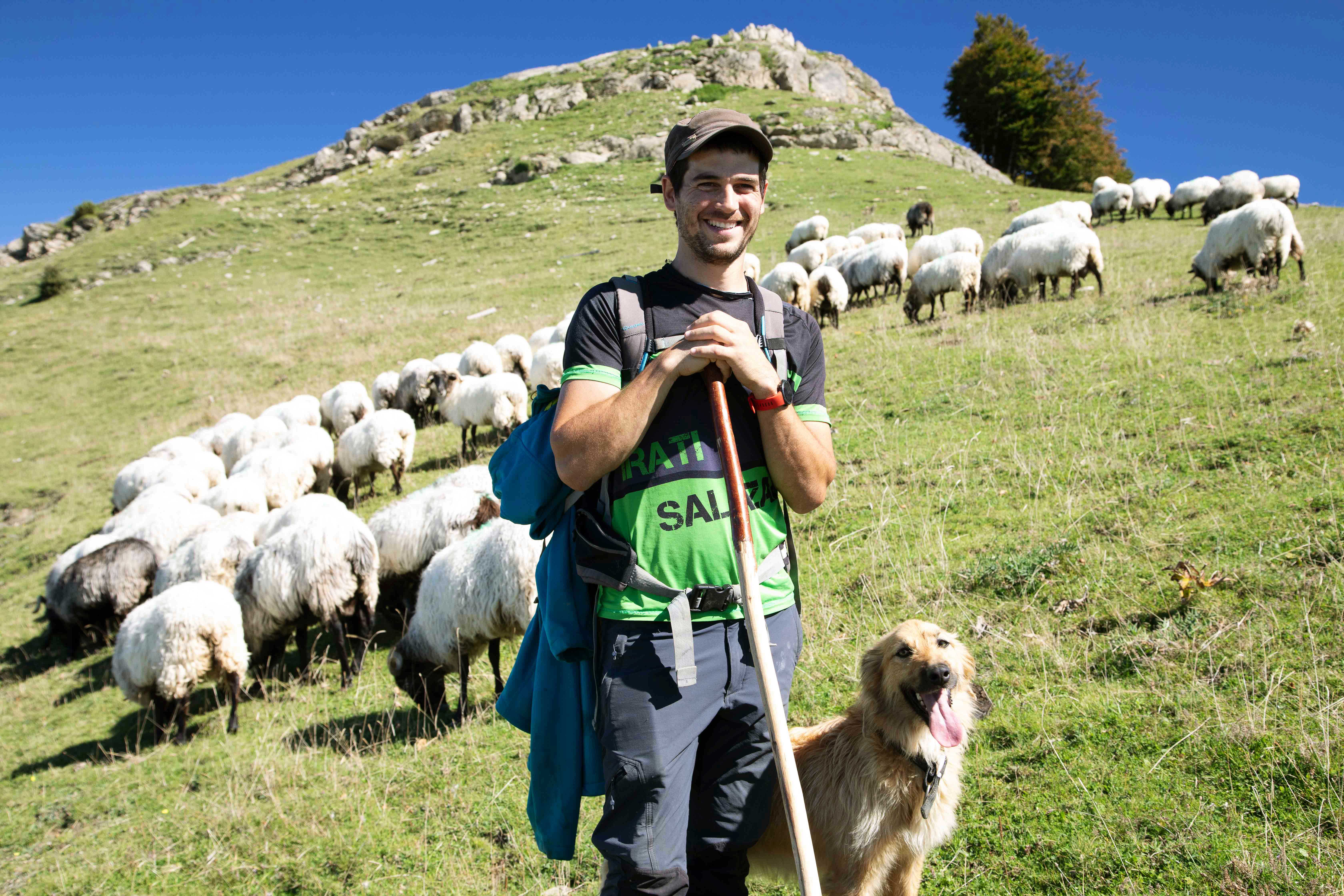 Koldo Vicente Eseberri mit seiner Schafherde und Hirtenhund Boira Foto: © Michael Soltys