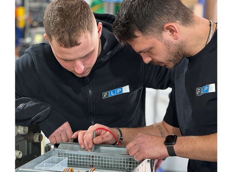 Technicians carry out static measurements on the ThyssenKrupp CPI26E. Photo: © FLP Lift Parts