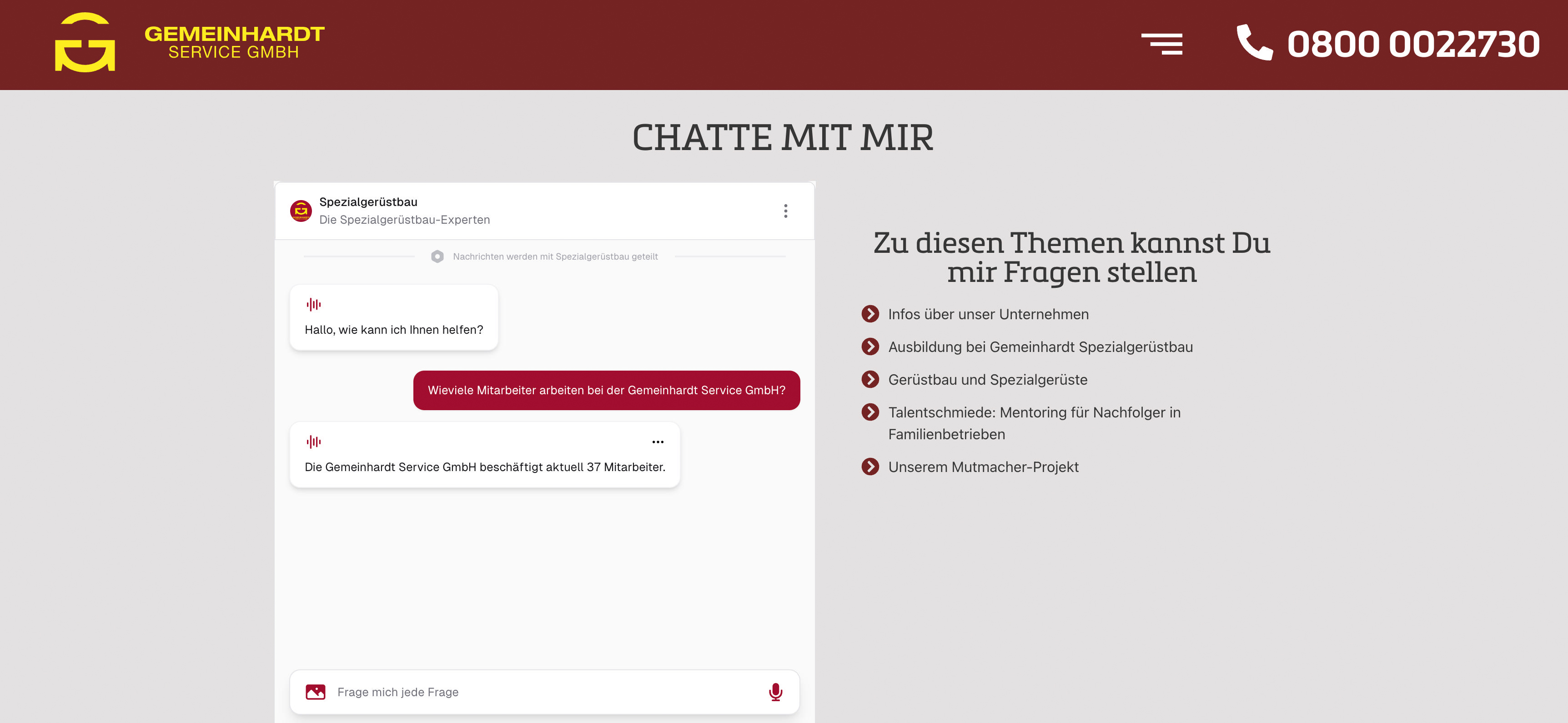 Der Chatbot der Gemeinhardt Service GmbH basiert auf KI. Foto: © Gemeinhardt