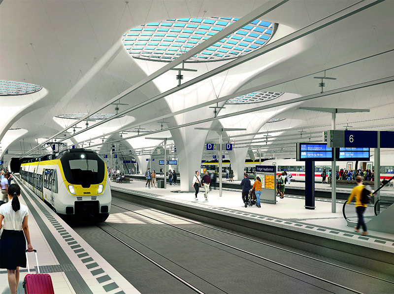 Visualisierung einer Bahnsteighalle. Foto: © plan b / Meiller Aufzugtüren
