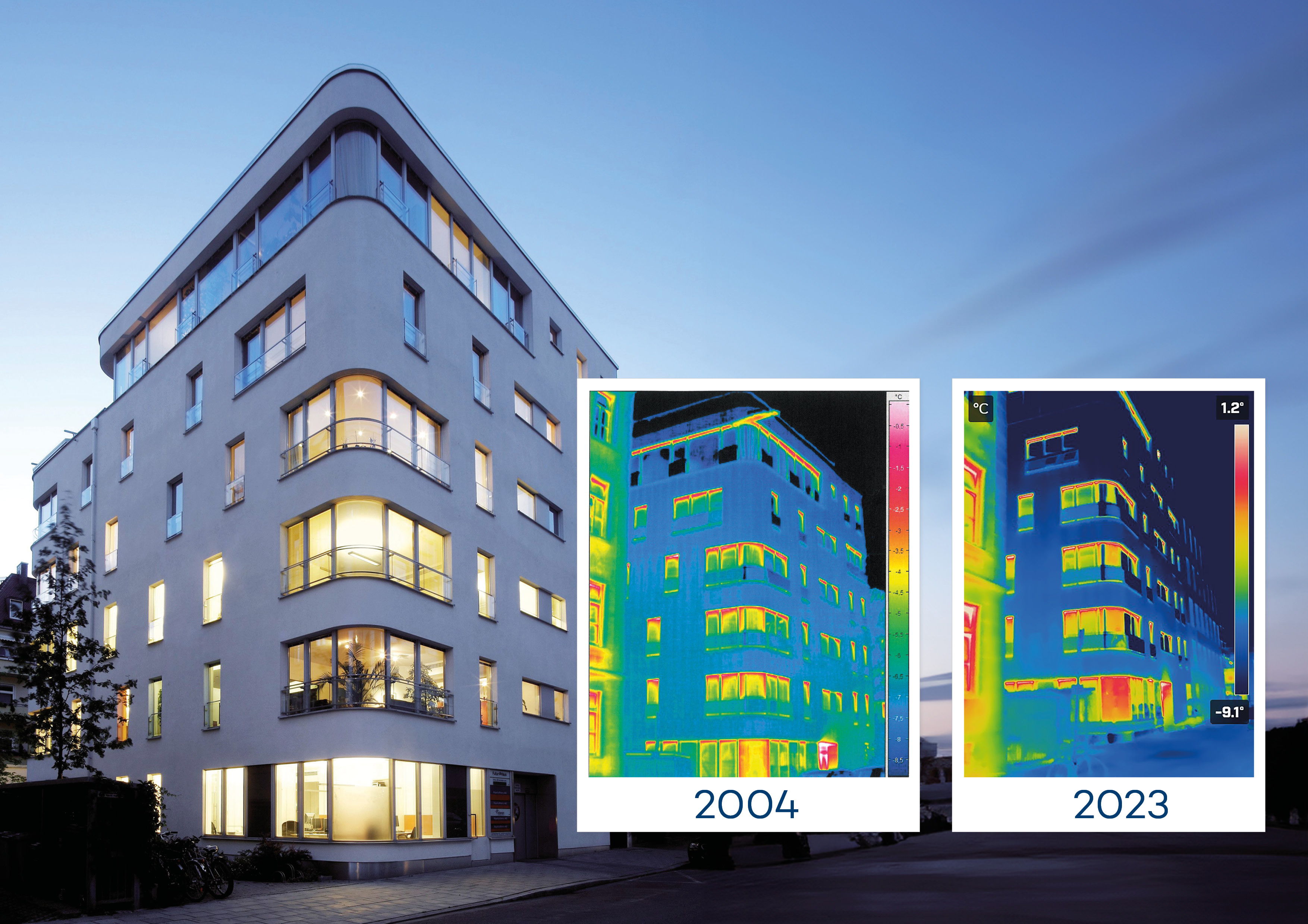 Ein Vergleich mithilfe einer Thermografie-Aufnahme zeigt die Langlebigkeit der Vakuumdämmung Foto: © va-Q-tec Thermal Solutions GmbH