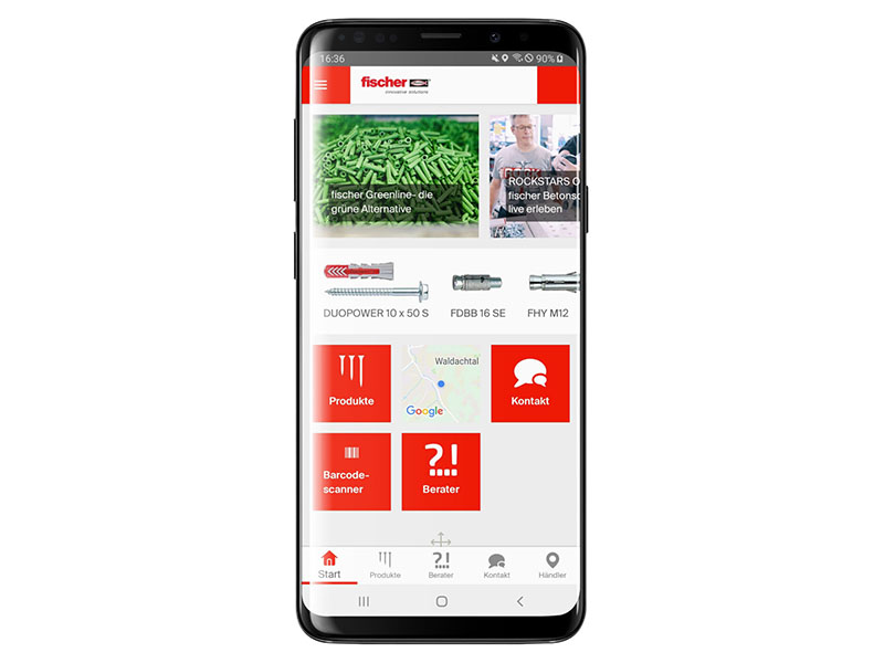 Das neue Dashboard der fischer Professional App: Individuell zusammengestellte Lieblings-Funktionen, zuletzt aufgerufene Produkte und fischer Nachrichten im News-Karussell sind beim Öffnen direkt ersichtlich und per Fingertipp aufrufbar. Foto: © fischer