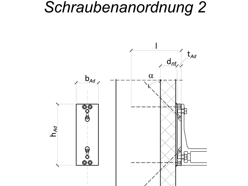 Diese Schraubenanordnung benötigt etwas mehr Anschlusshöhe, dafür aber geringere Ständerbreiten bei Befestigungen an Holzständern. Foto: © Fischer