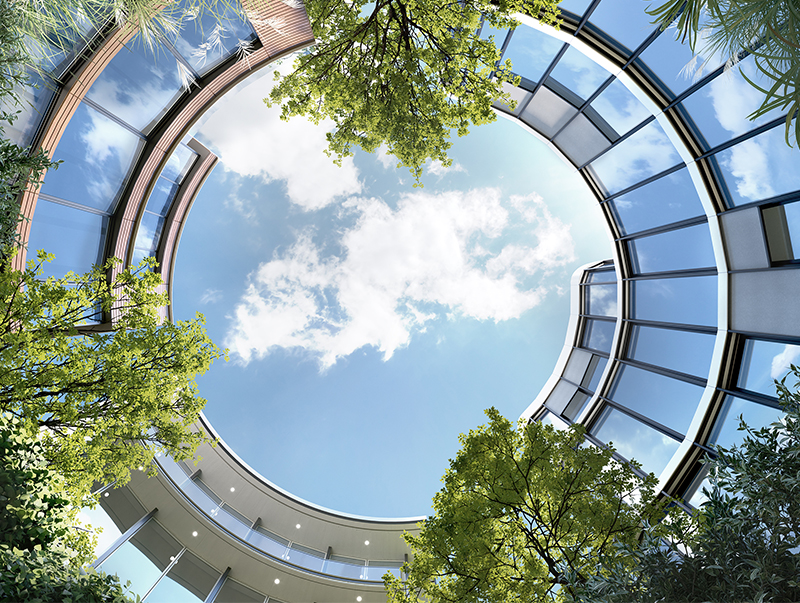 Reduzierte Emissionen: Ab 2025 werden alle Systemlösungen auch auf Basis von CO2-reduziertem Aluminium sowie Aluminium mit erhöhtem Recyclinganteil angeboten. Foto: © Heroal