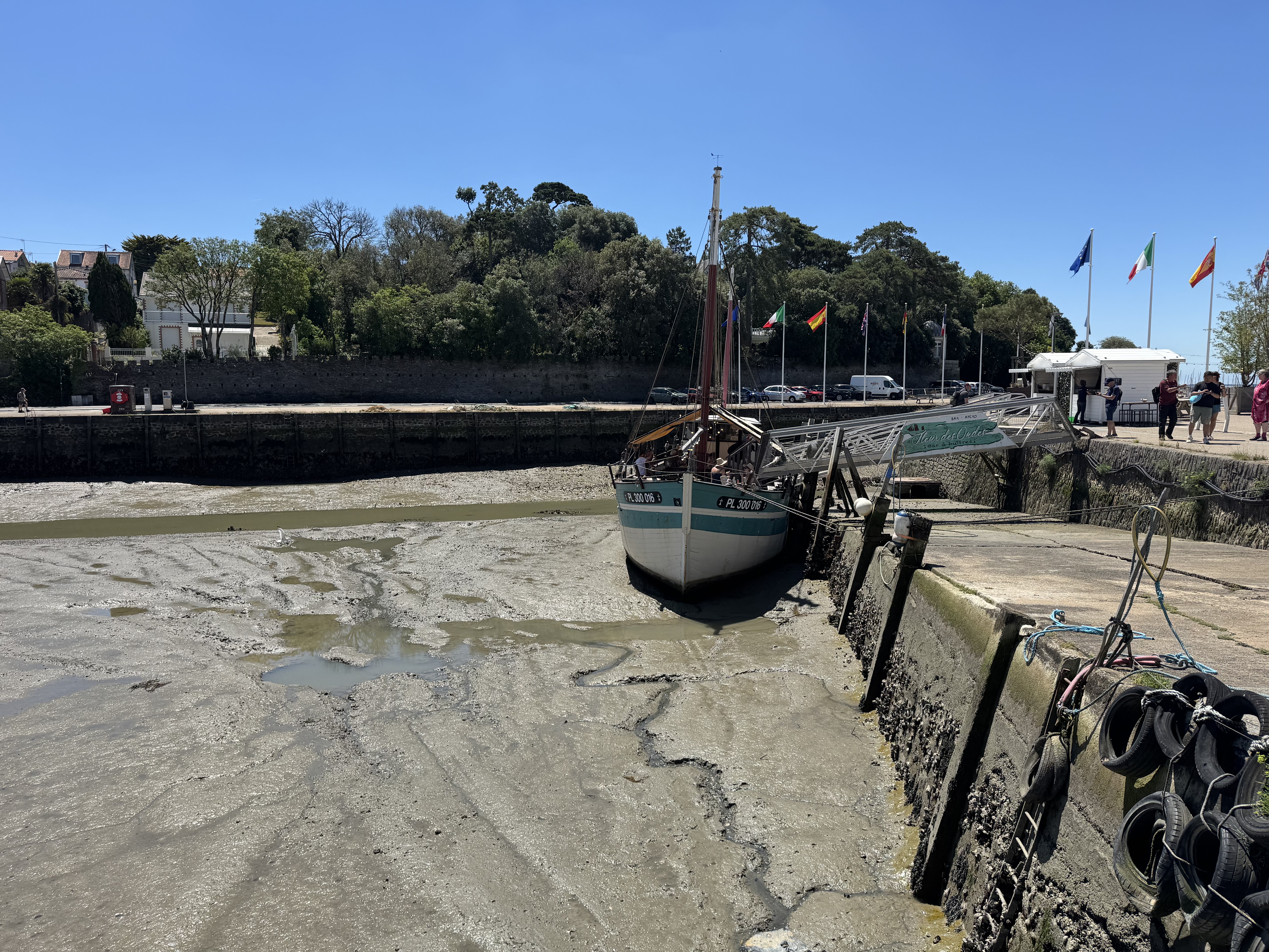 Auf dem Trockenen: Die Tide zieht das Wasser komplett aus dem Hafenbecken. Foto: © Stefan Buhren
