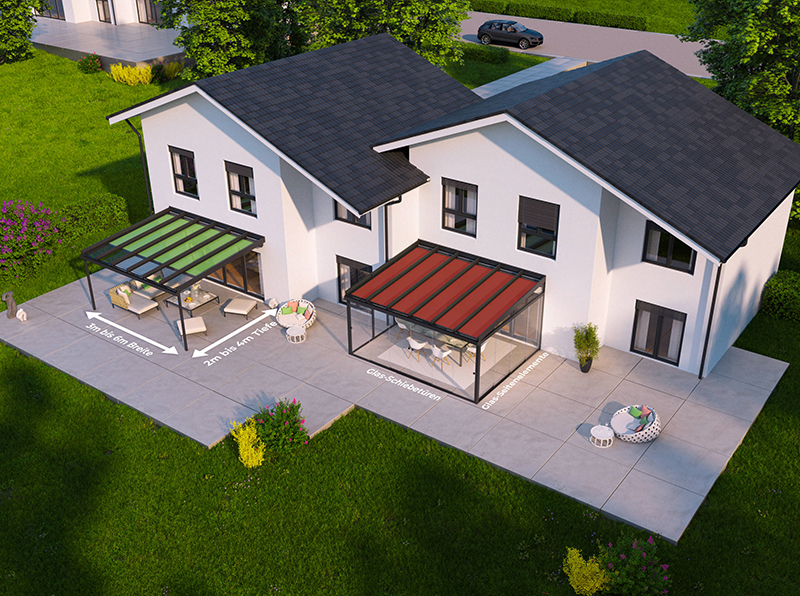 SunChill ist in einer Breite von drei bis sechs Metern und einer Tiefe von zwei bis vier Metern erhältlich. Foto: © TS Aluminium