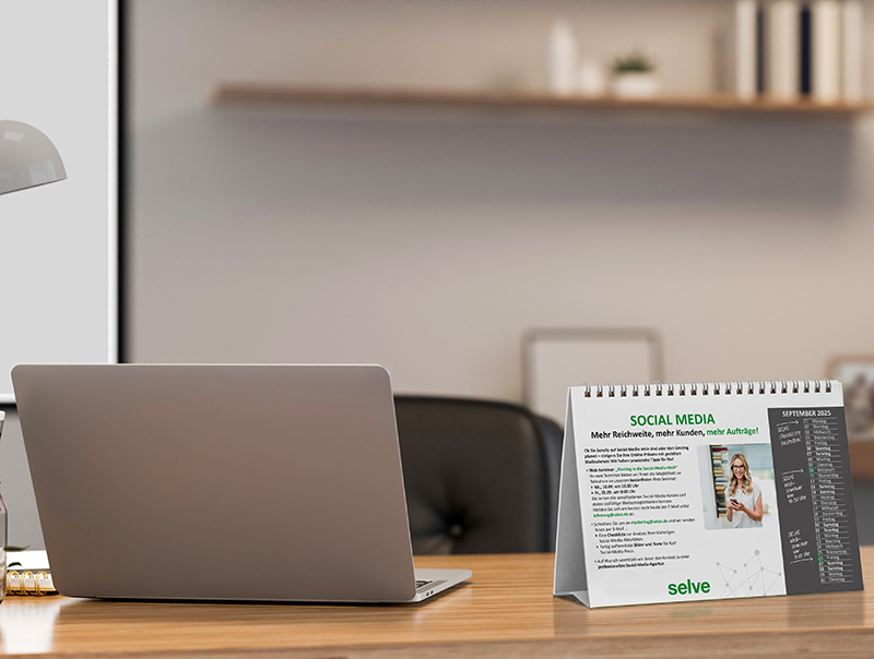 Der Tischkalender zeigt ansprechend, welche Aktion jeweils im Rahmen des Marketing-Kompendiums ansteht. Foto: © Selve