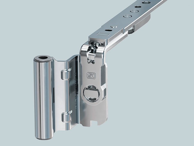 Verarbeitern bietet die Bandseite Titan Holz deutliche Effizienzgewinne in der Fertigung. Dazu trägt die innovative Winkelbandkupplung bei, die für einen leichten, zuverlässigen Anschlag in DIN-Richtung sorgt. Foto: © Siegenia