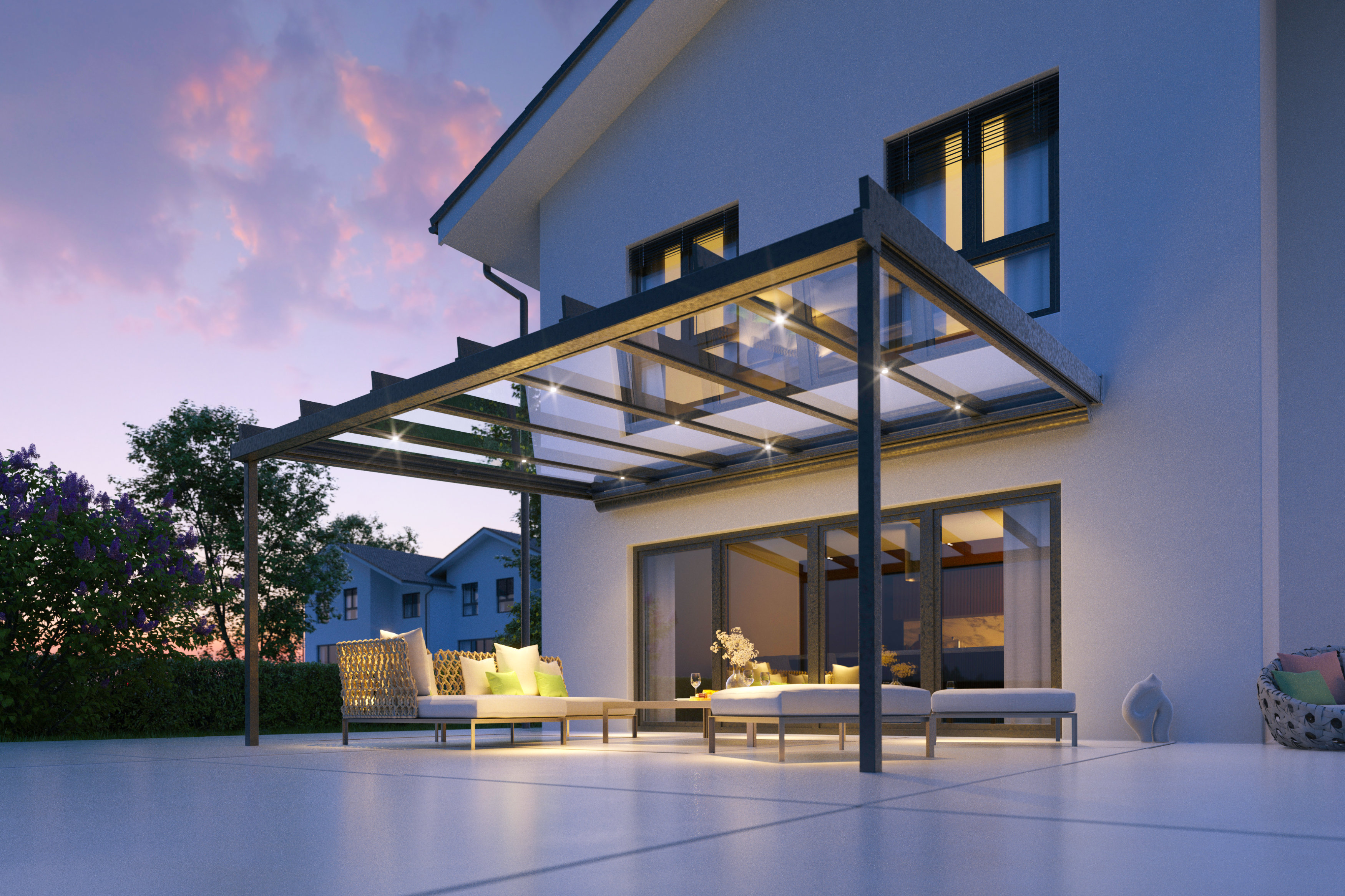 Es gibt sie – wie hier im Bild – mit obenliegenden Dachsparren, oder untenliegend. Foto: © TS-Aluminium