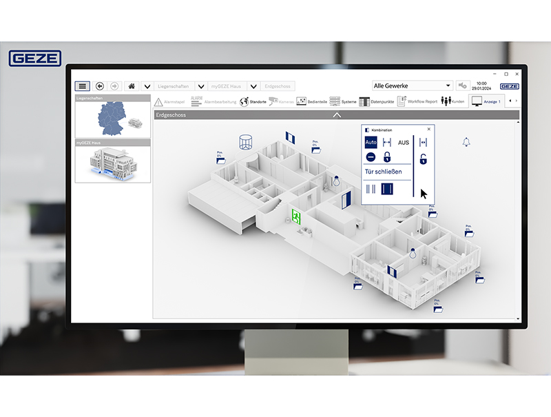 Automatisierte Tür- und Fensterlösungen lassen sich über myGeze Control vernetzen und über myGeze Visu visualisieren, überwachen und steuern. Foto: © Geze GmbH