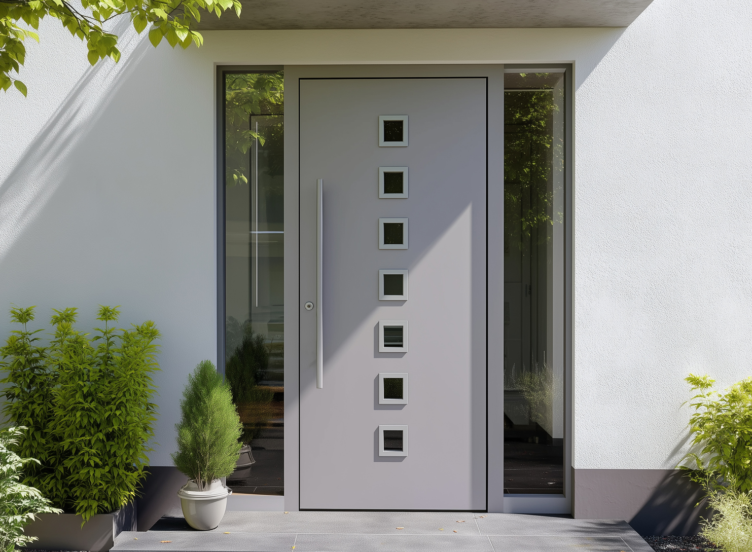 Alle aktuellen VEKA Profilsysteme wie z. B. VEKA AluConnect erm&ouml;glichen die effiziente Fertigung attraktiver Haust&uuml;ren &ndash; auch mit fl&uuml;gel&uuml;berdeckender F&uuml;llung. Foto: © VEKA