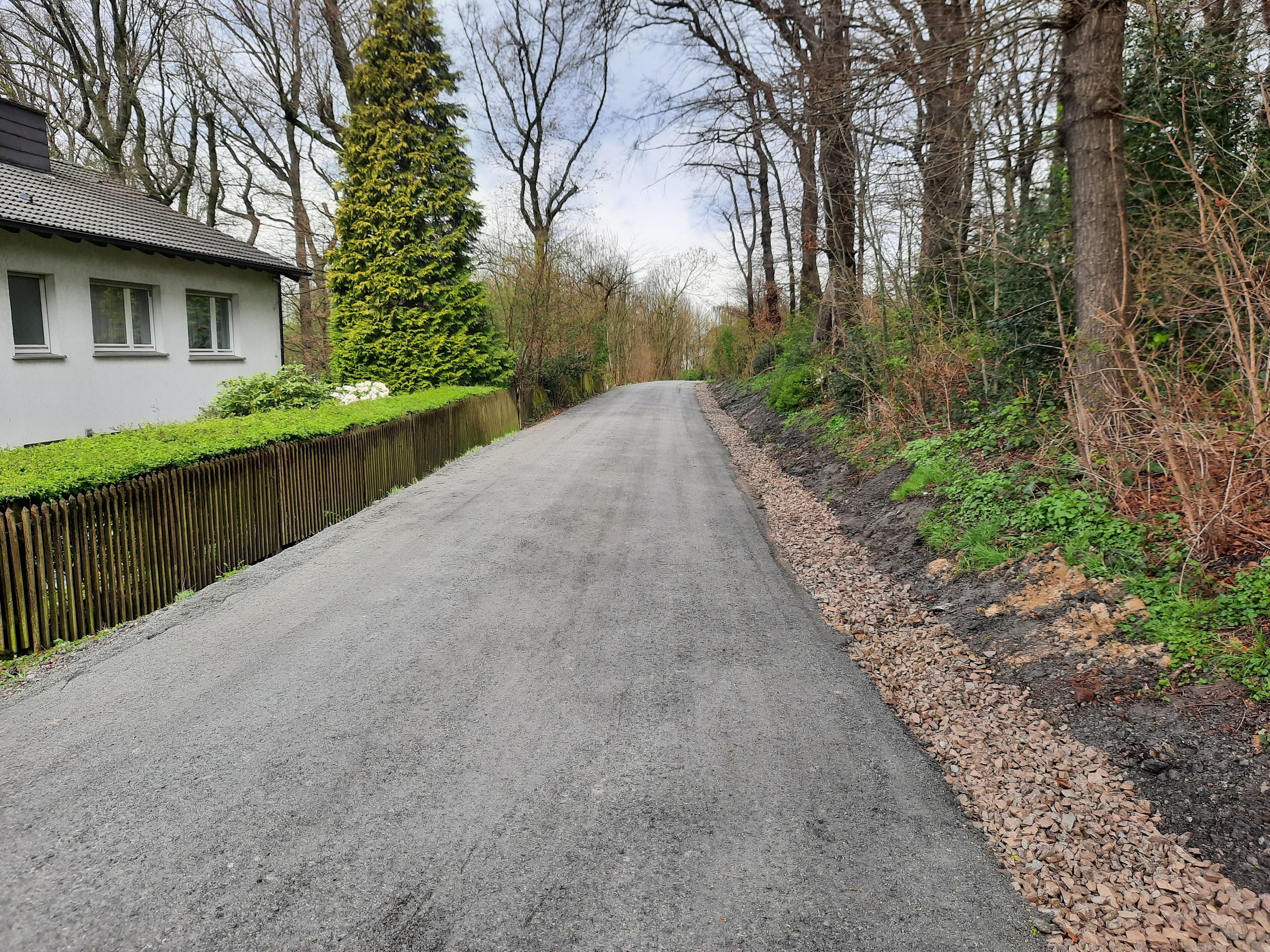 Der Randstreifen der fertigen Stra&szlig;e in CastropRauxel ist mit Bl&auml;hton gef&uuml;llt. Foto: © HanseGrand
