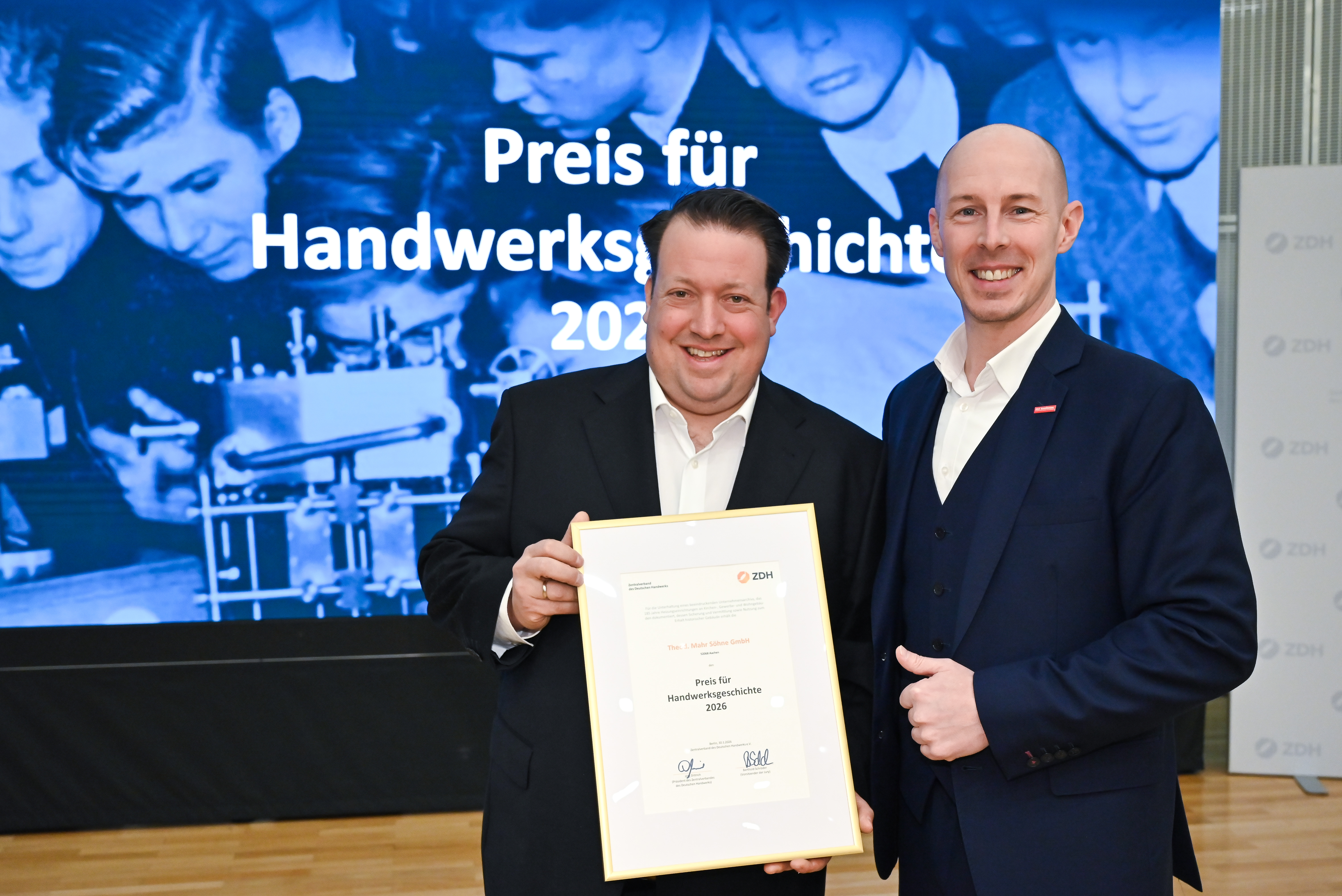Auch die Theo. Mahr S&ouml;hne GmbH aus Aachen erhielt den Preis f&uuml;r Handwerksgeschichte 2026. Foto: © ZDH/BILDSCHÖN/Boris Trenkel