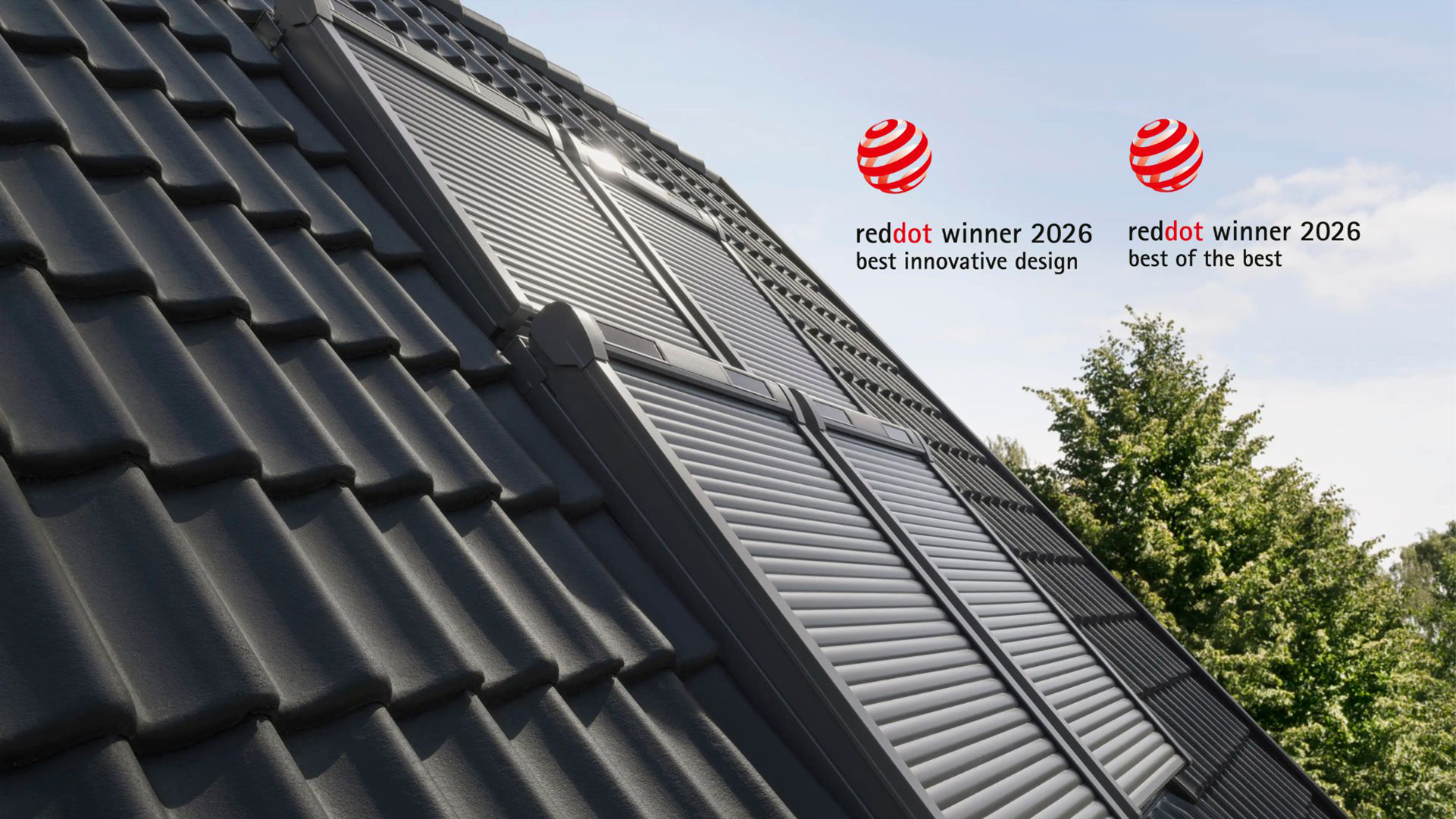 Gleich mit zwei Auszeichnungen wurde der neue Rollladen von Velux schon vor dem offiziellen Verkaufsstart am 1. Mai beim j&auml;hrlichen Red Dot Design Award pr&auml;miert. Foto: © Velux
