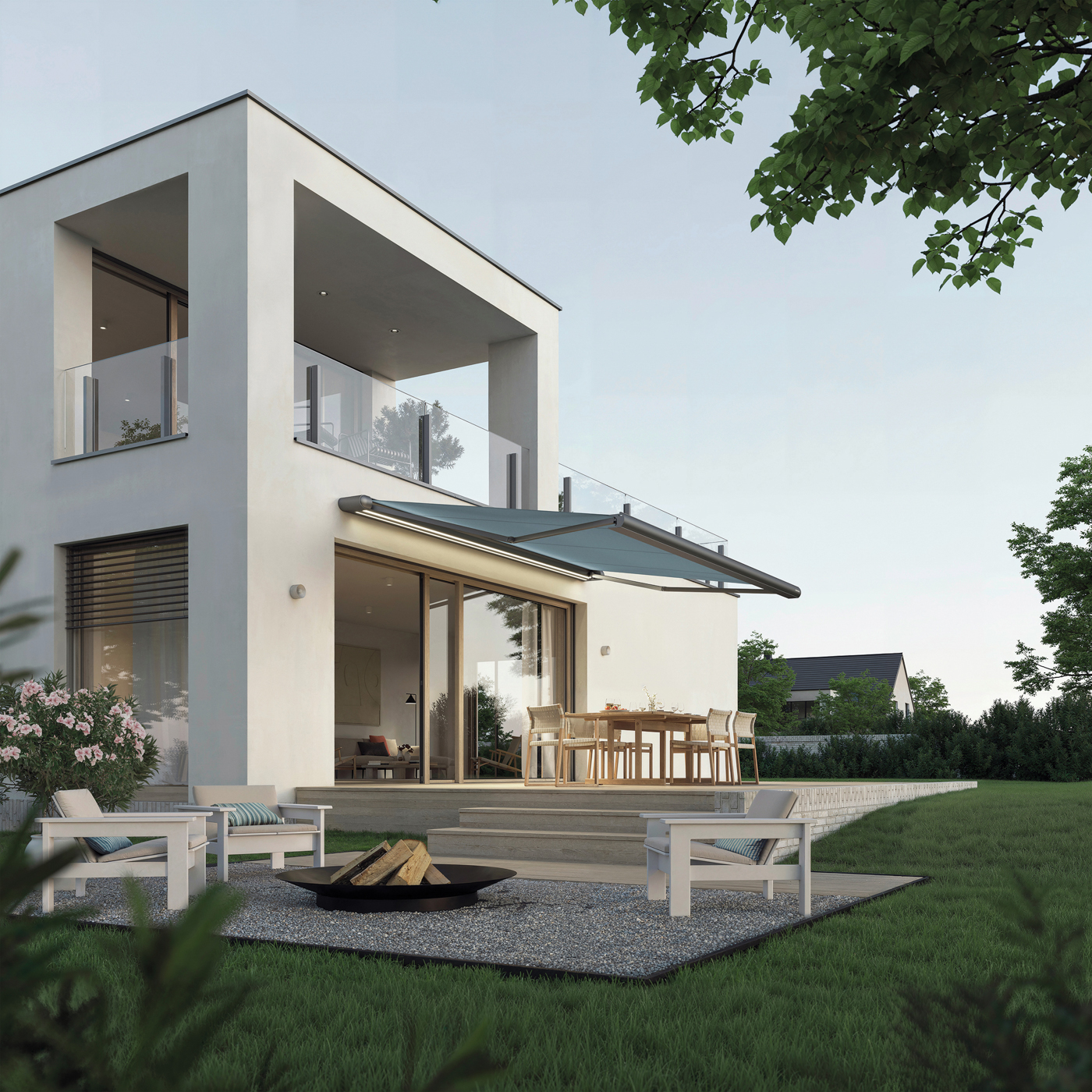 Textiler Sonnenschutz erm&ouml;glicht in Outdoor-Living-Bereichen &ndash; von Terrassen bis hin zu nicht-vertikalen Glasfl&auml;chen wie Glasd&auml;chern oder Winterg&auml;rten &ndash; eine effektive Beschattung und zugleich eine hohe Aufenthaltsqualit&auml;t. Foto: © WAREMA
