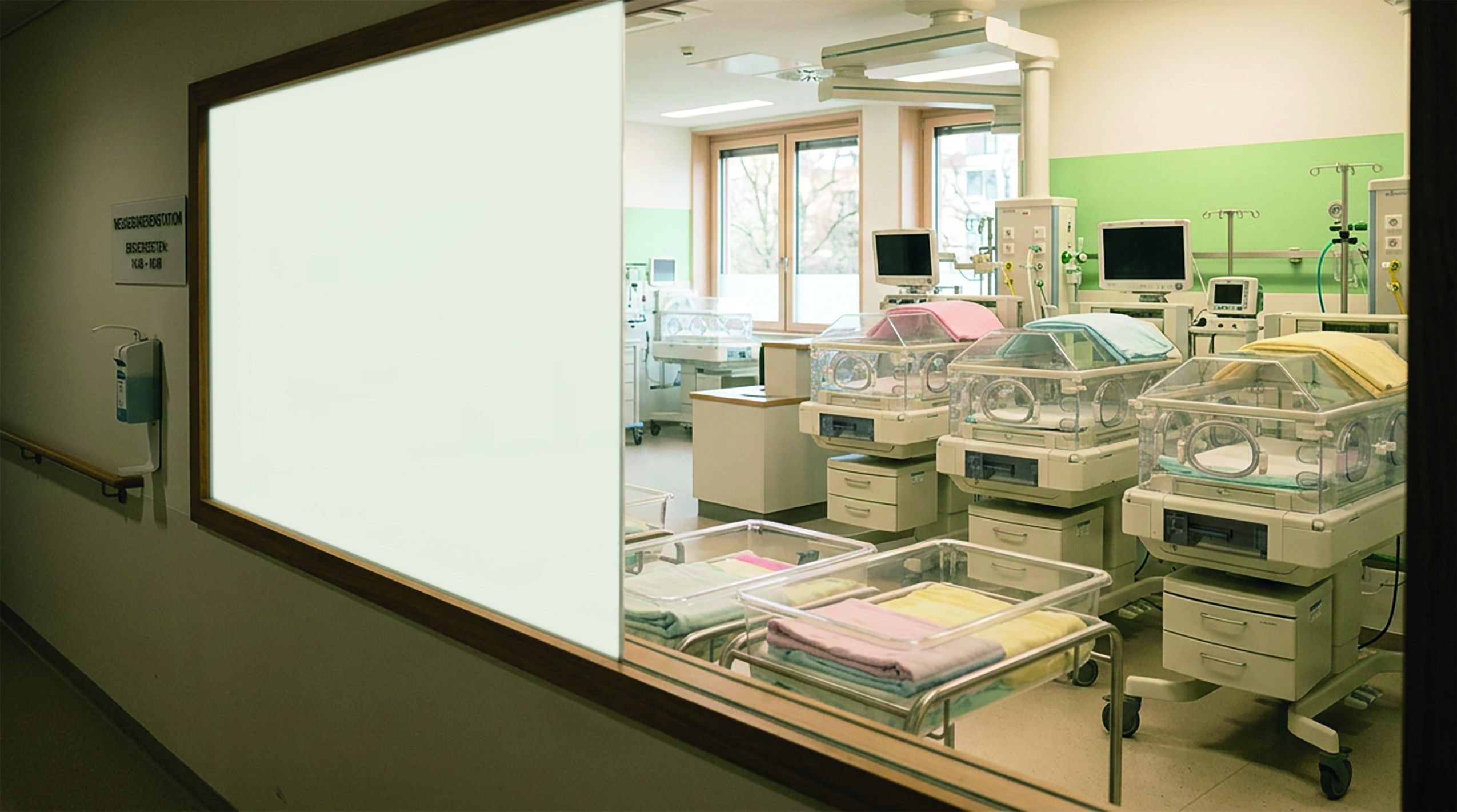 Insbesondere dort, wo ein Sichtschutz nur kurzfristig oder kurzzeitig ben&ouml;tigt wird, sorgen praktische Alternativen wie die schaltbare Sichtschutzfolie f&uuml;r erhebliche Arbeitserleichterung im Klinikalltag. Foto: © Haverkamp & firefly AI generated