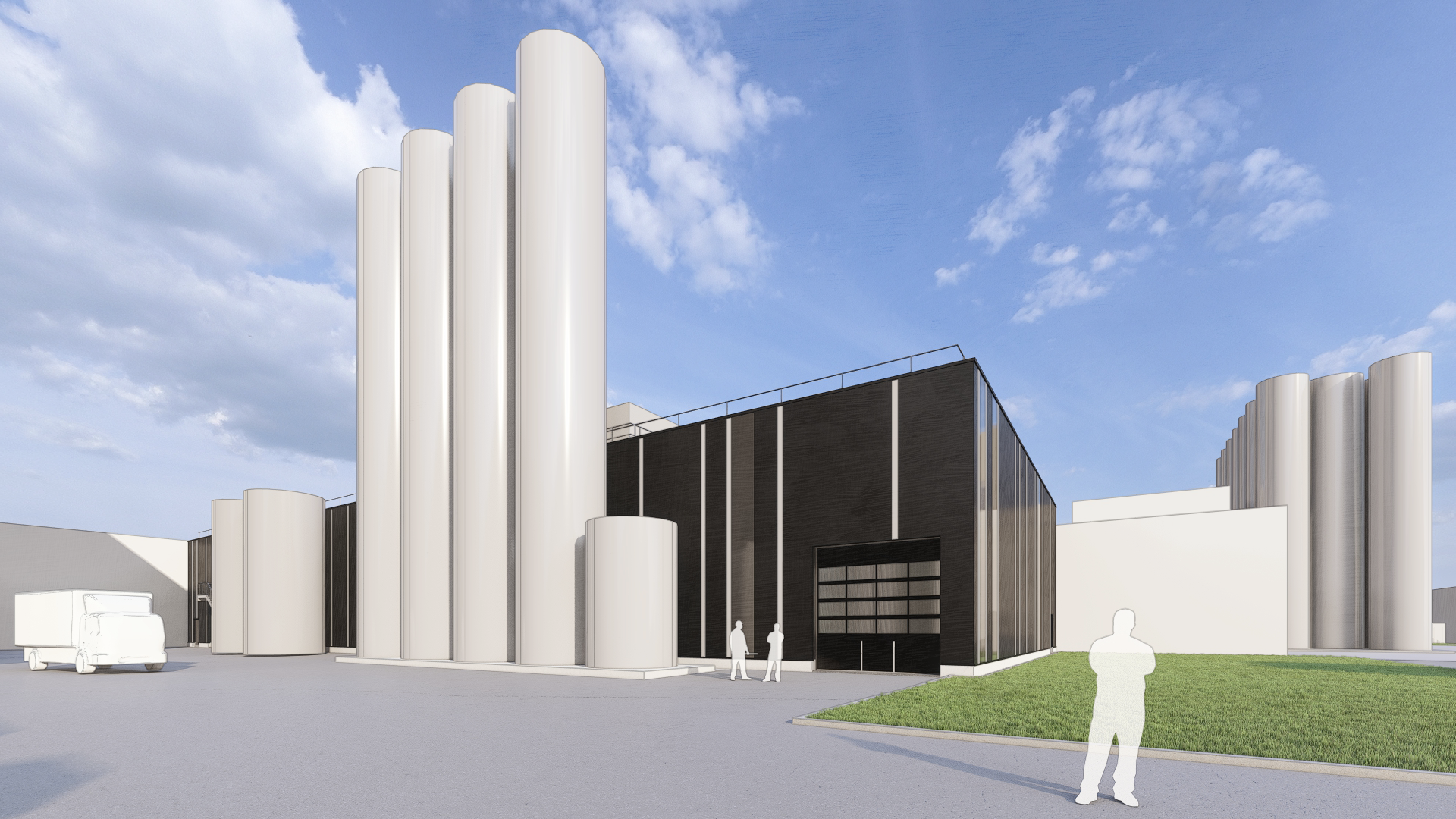 So soll die neue GEALAN-Recyclinghalle nach ihrer Fertigstellung im Jahr 2028 aussehen. Foto: © Rendering: Wittig Architekten Hof