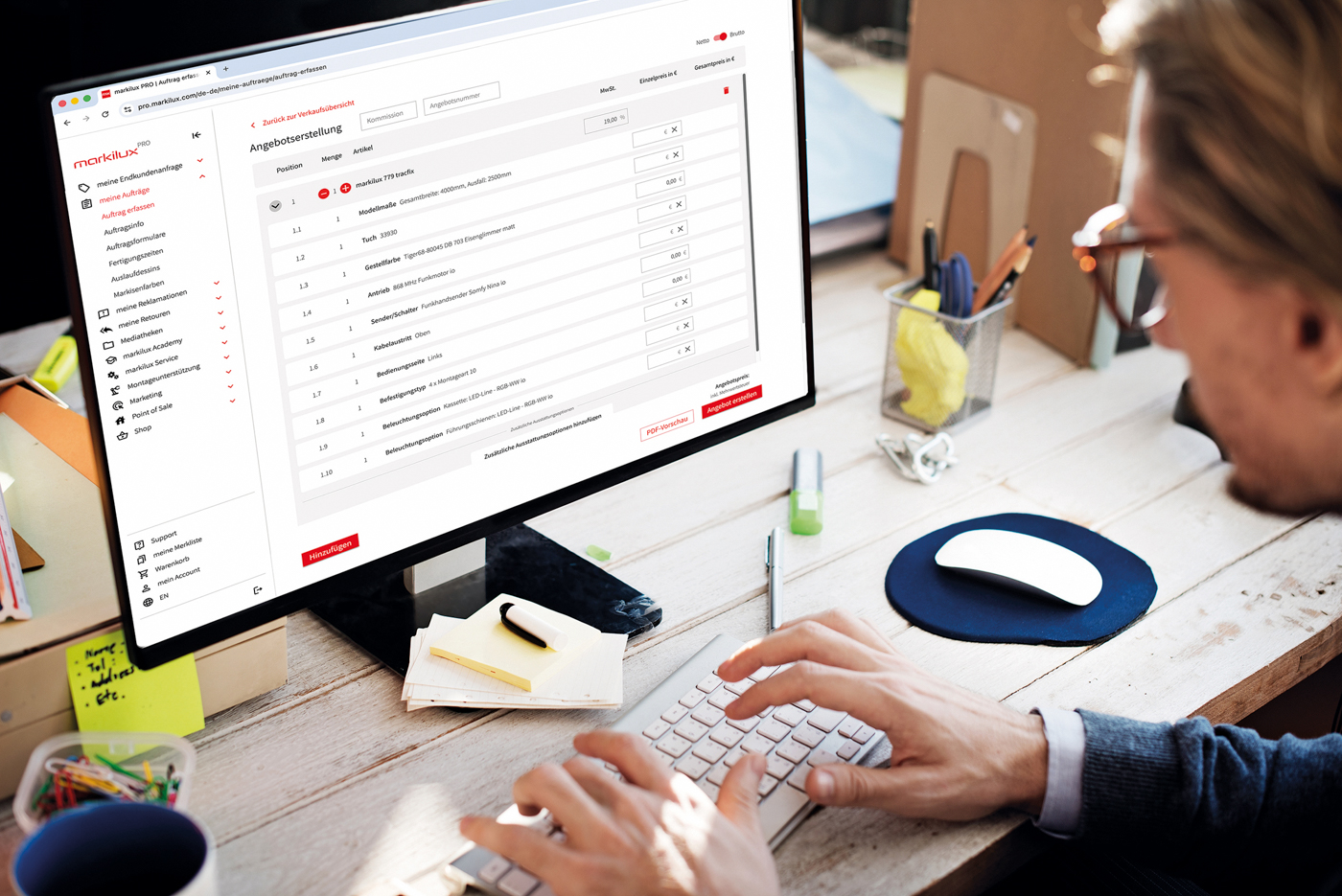 Wichtige Informationen wie Preise und Corporate Design k&ouml;nnen einmalig voreingestellt werden, wodurch die Angebotserstellung besonders einfach und effizient wird. Foto: © Markilux