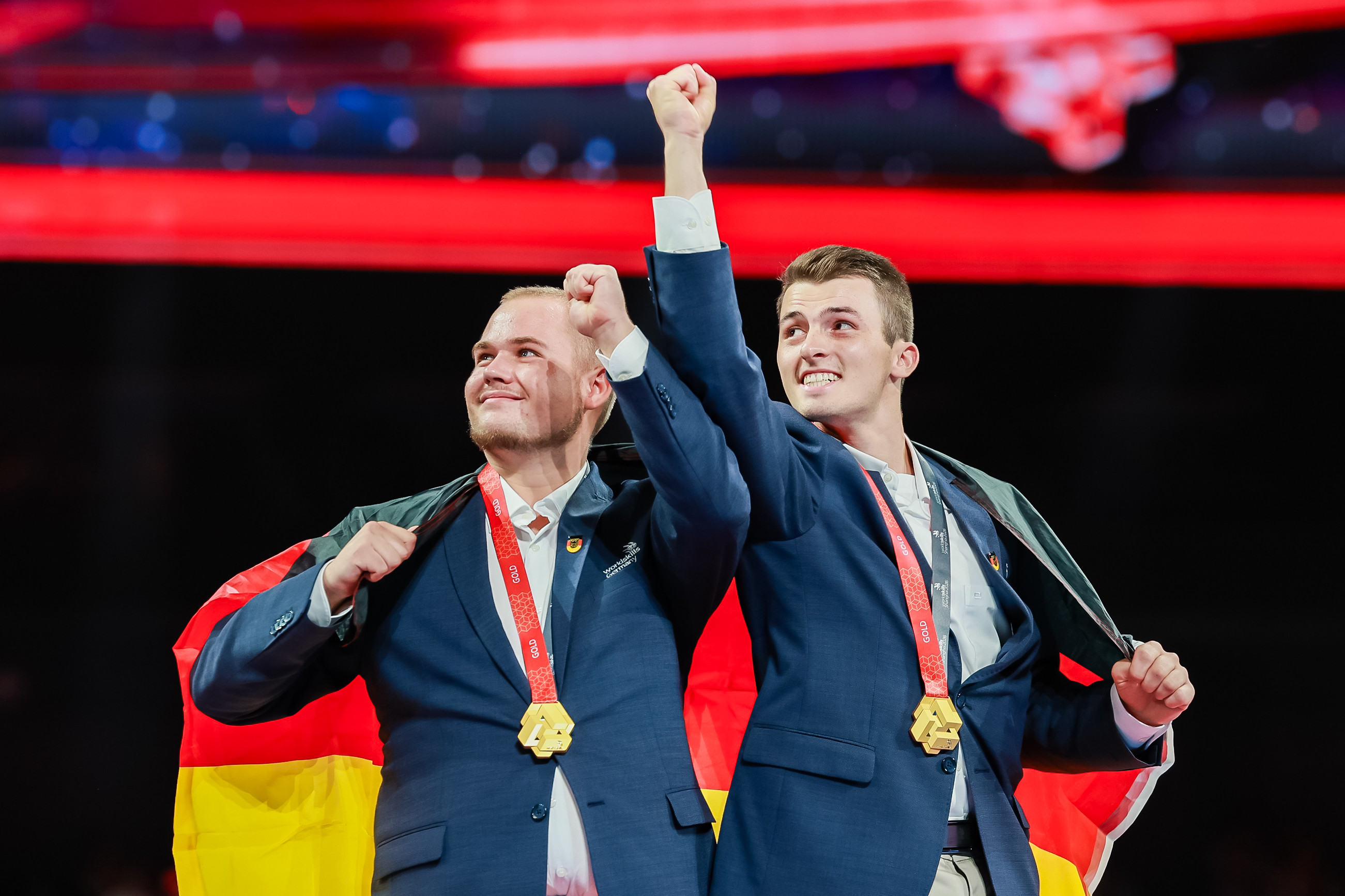 Tim Arnold&nbsp;(20) und Jakob Distler (20) aus Bayern gewannen Gold im Wettbewerb der Beton- und Stahlbetonbauer. Foto: © WorldSkills International