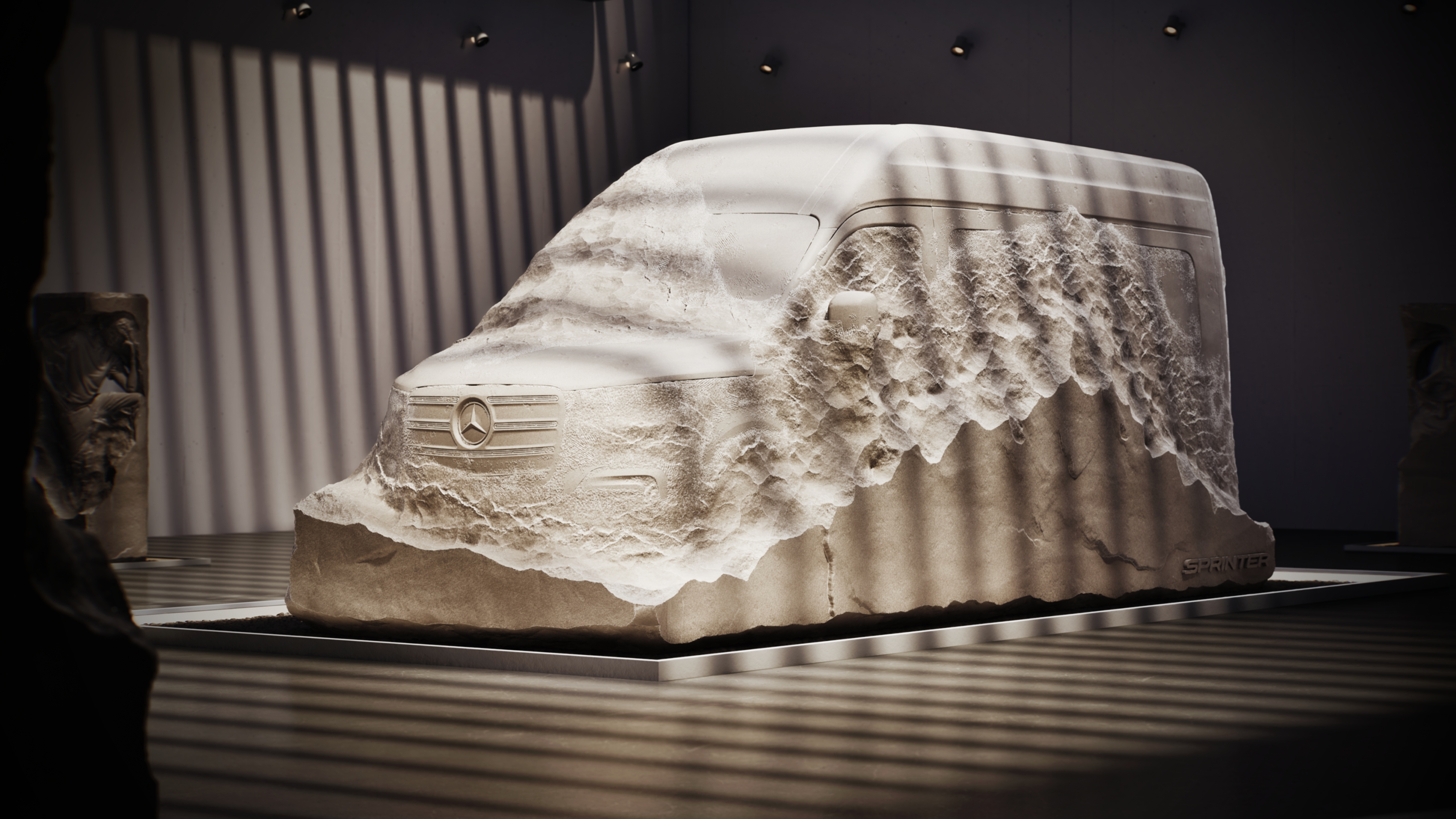 Nach wie vor nur als Skulptur mit wenig Einzelheiten: die k&uuml;nftige Sprintergeneration. Foto: © Mercedes-Benz