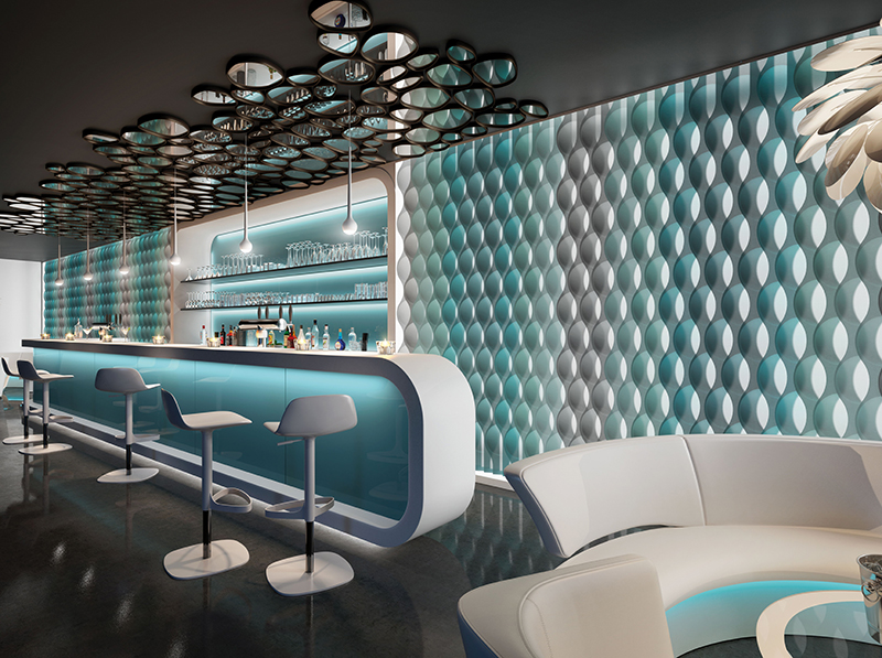 Effektvoll und ein exklusives Highlight in der Objektgestaltung sind individuell bedruckte Vertical Waves mit 3D-Effekt. Foto: © Silent Gliss