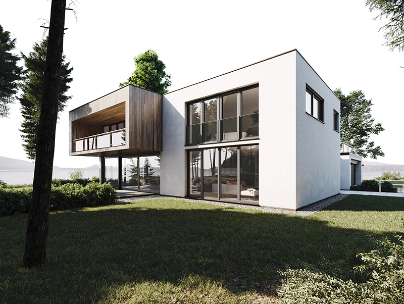 Der französische Balkon unterstützt mit seiner eleganten Optik die klare Linienführung der Fassadengestaltung und fügt sich perfekt ein. Foto: © Rehau