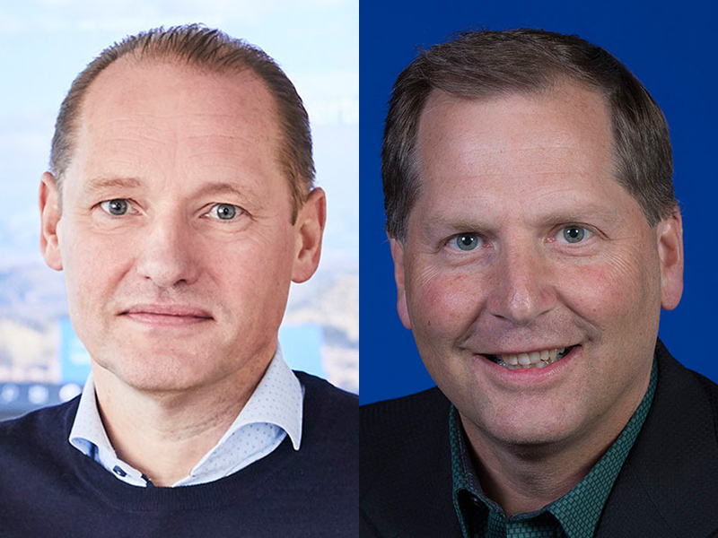 Guus Boekhoudt, Executive Vice President von Guardian Glass, zuständig für die Aktivitäten des Unternehmens in Europa, Asien, Indien, dem Nahen Osten und Afrika (links) und Rick Zoulek, Executive Vice President von Guardian Glass, zuständig für die Aktivitäten des Unternehmens in Nord-, Mittel- und Südamerika. Foto: © Guardian Glass