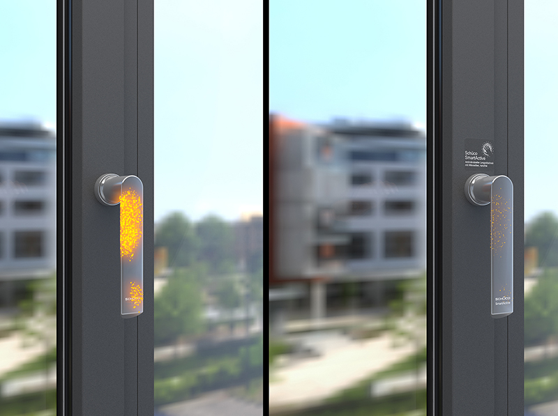 Visualisierung Schüco SmartActive: Die in der Oberfläche eingebundenen Mikrosilber-Partikel (Micro Silver BGTM) verhindern wirkungsvoll die Keimvermehrung auf Schüco Fenster- und Schiebegriffen, Türdrückern und Profiloberflächen. Foto: © Schüco International KG