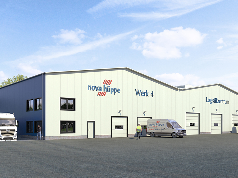 Die neue Logistik- und Lagerhalle entsteht in unmittelbarer Nähe zum Stammwerk des Unternehmens. Foto: © Nova Hüppe