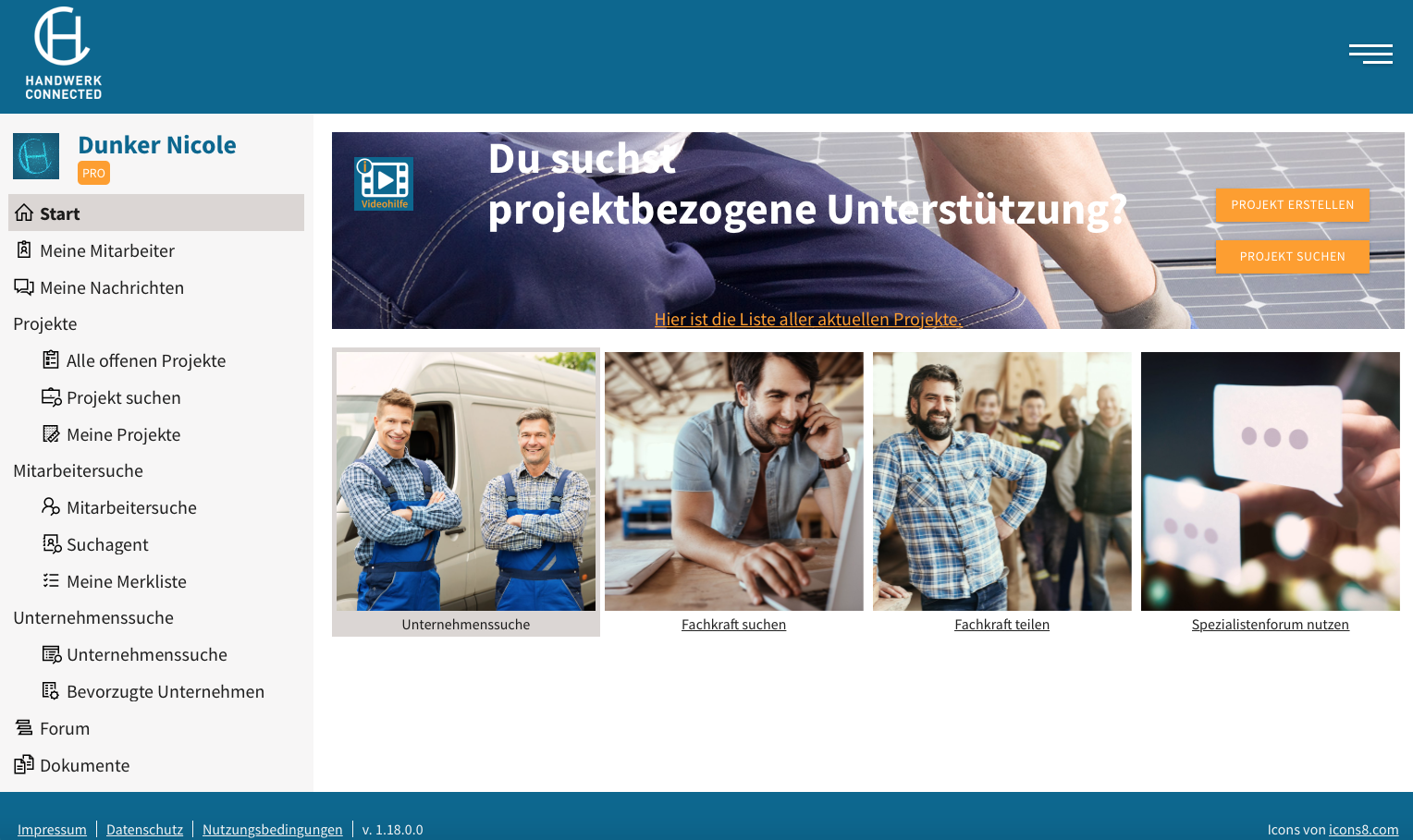 Startseite der Vermittlungsplattform Foto: © Handwerk Connected GmbH