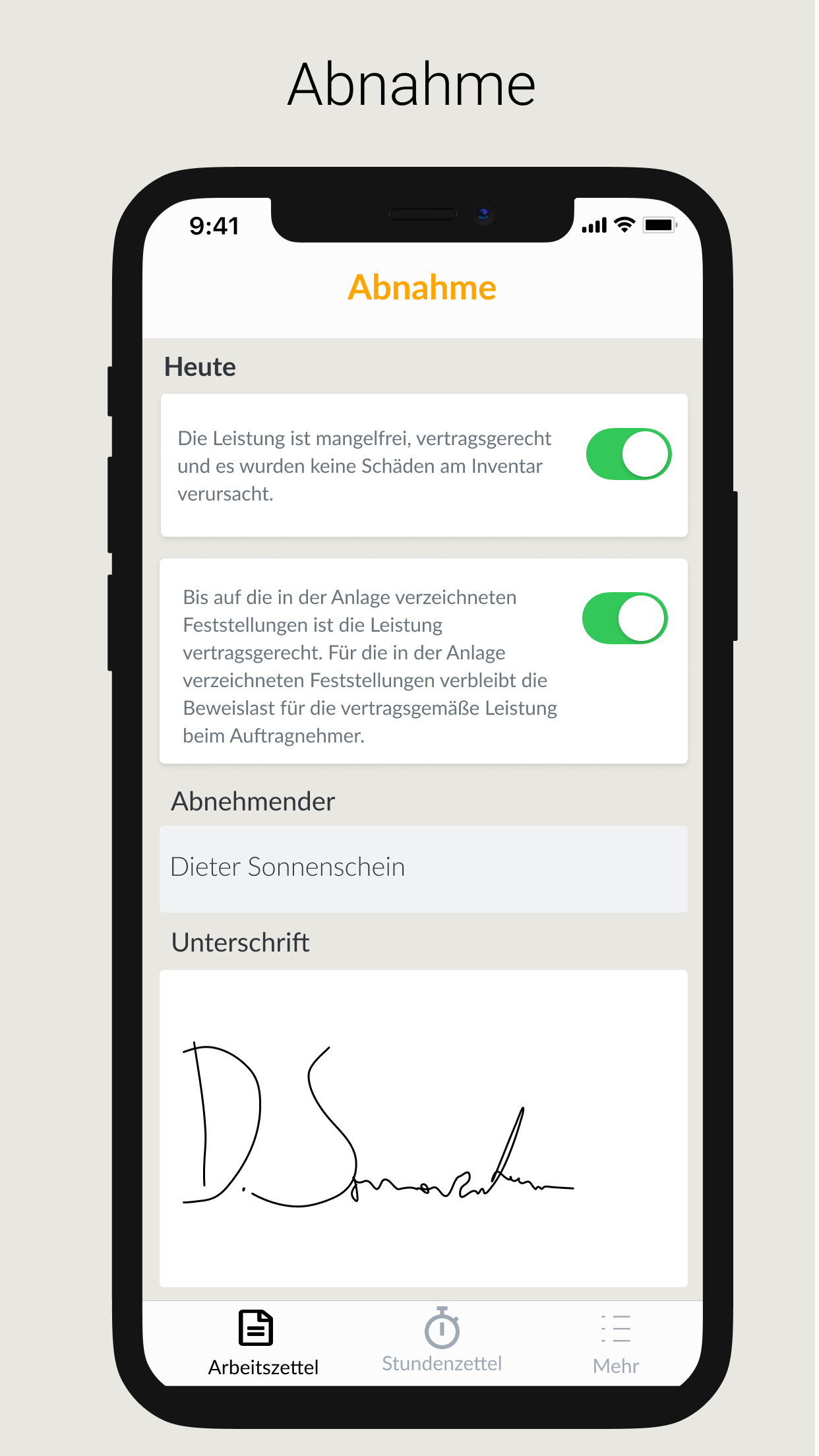 Über die Craftboxx-App können Monteure die Abnahme eines Auftrags unterschreiben lassen. Foto: © Craftboxx