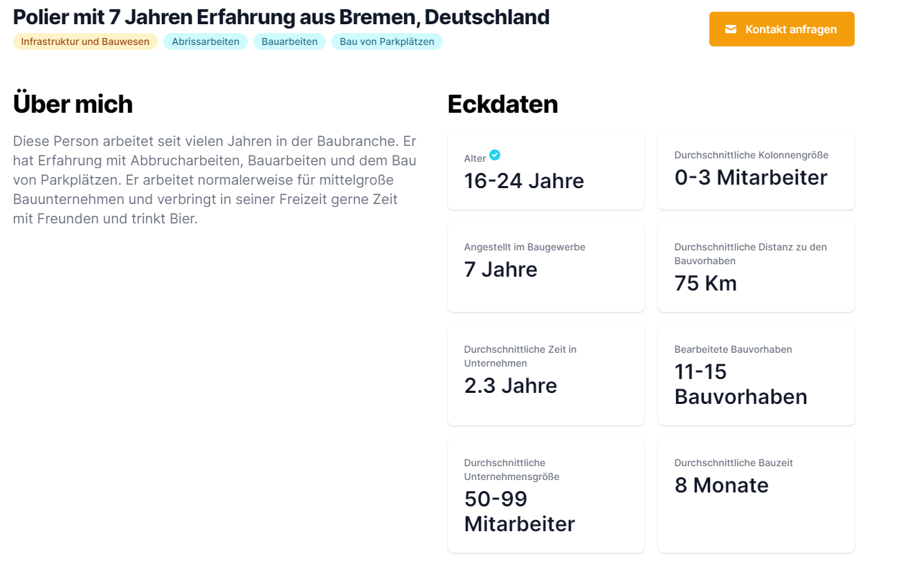 Anonymisiertes Crafthunt-Profil einer Fachkraft Foto: © Crafthunt/Protonaut GmbH