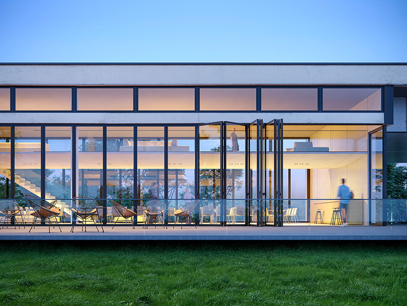 Die maximale Elementhöhe der neuen Glas-Faltwand beträgt 4,50 Meter, die größtmögliche Elementbreite liegt bei 1,50 Metern. Foto: © Solarlux