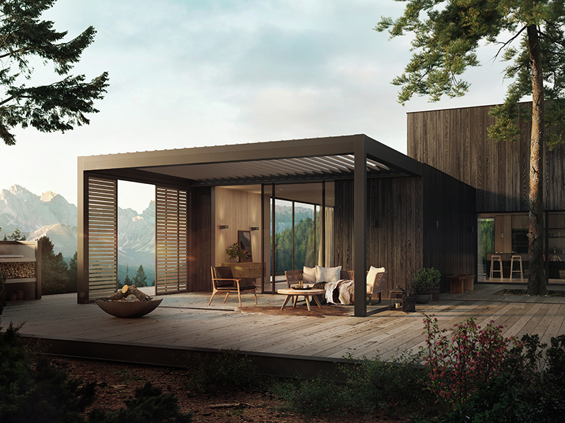 Mit dem Lamellendach lässt sich ein eigenes Zimmer im Garten kreieren. Foto: © Warema