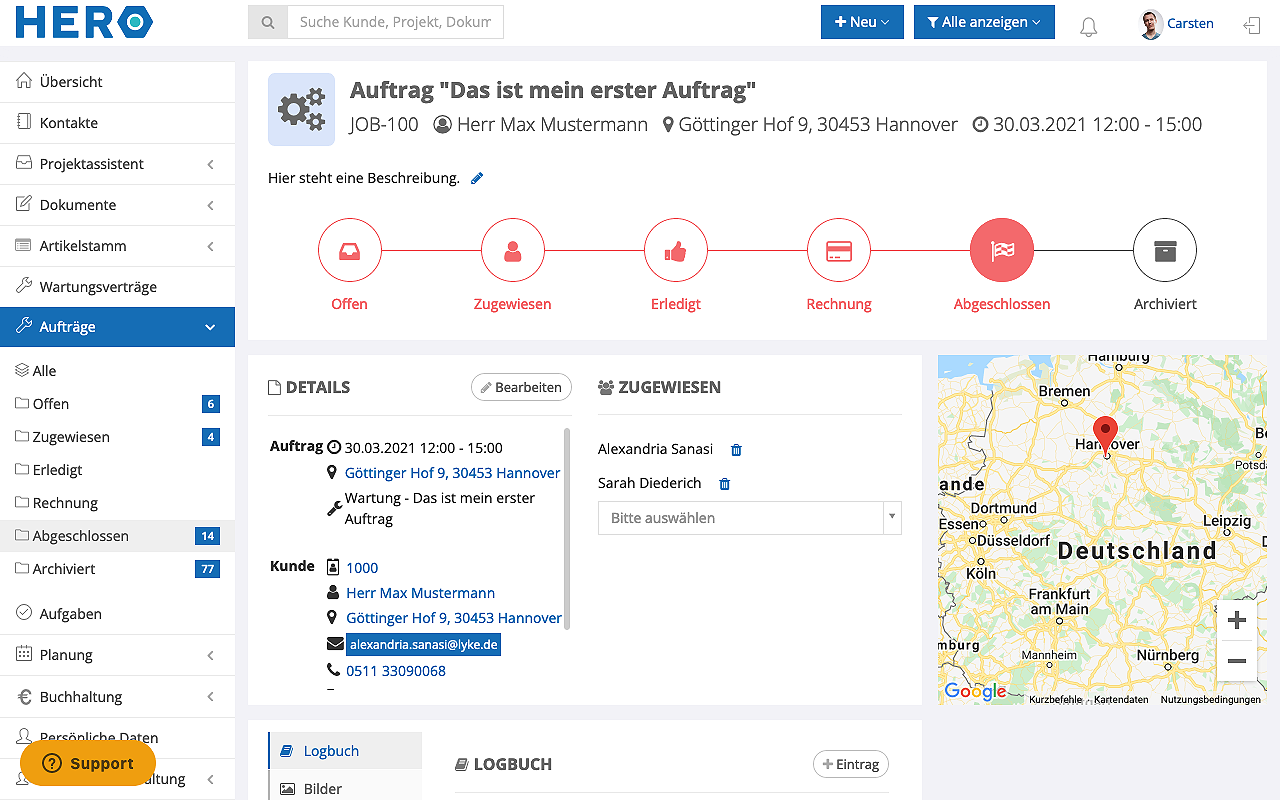 Interessenten können die Software von Hero 30 Tag lang kostenlos testen oder einen Termin für eine Live-Demo vereinbaren. Foto: © Hero Software GmbH