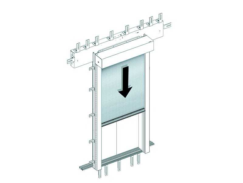 Two-leaf, centrally opening landing sliding door in SmokeGuard design. Photo: © Meiller Aufzugtüren