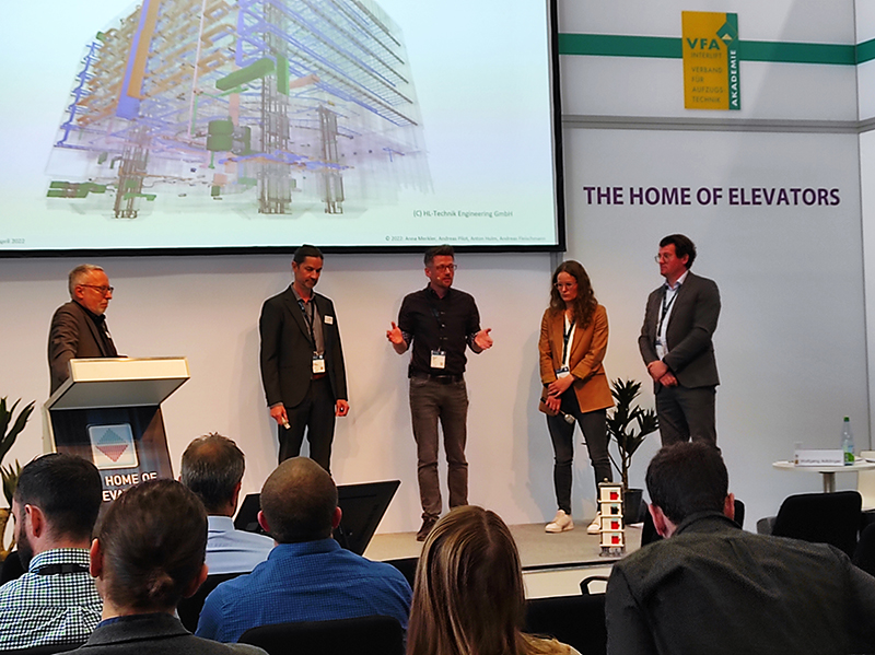 Die Expertenrunde BIM (Mitarbeiter der VDI 2552 BIM, Blatt 11 Aufzüge) beim interlift-Forum 2022. Foto: © VFA-Interlift e.V. Die Expertenrunde BIM (Mitarbeiter der VDI 2552 BIM, Blatt 11 Aufzüge) beim interlift-Forum 2022. Foto: © VFA-Interlift e.V.