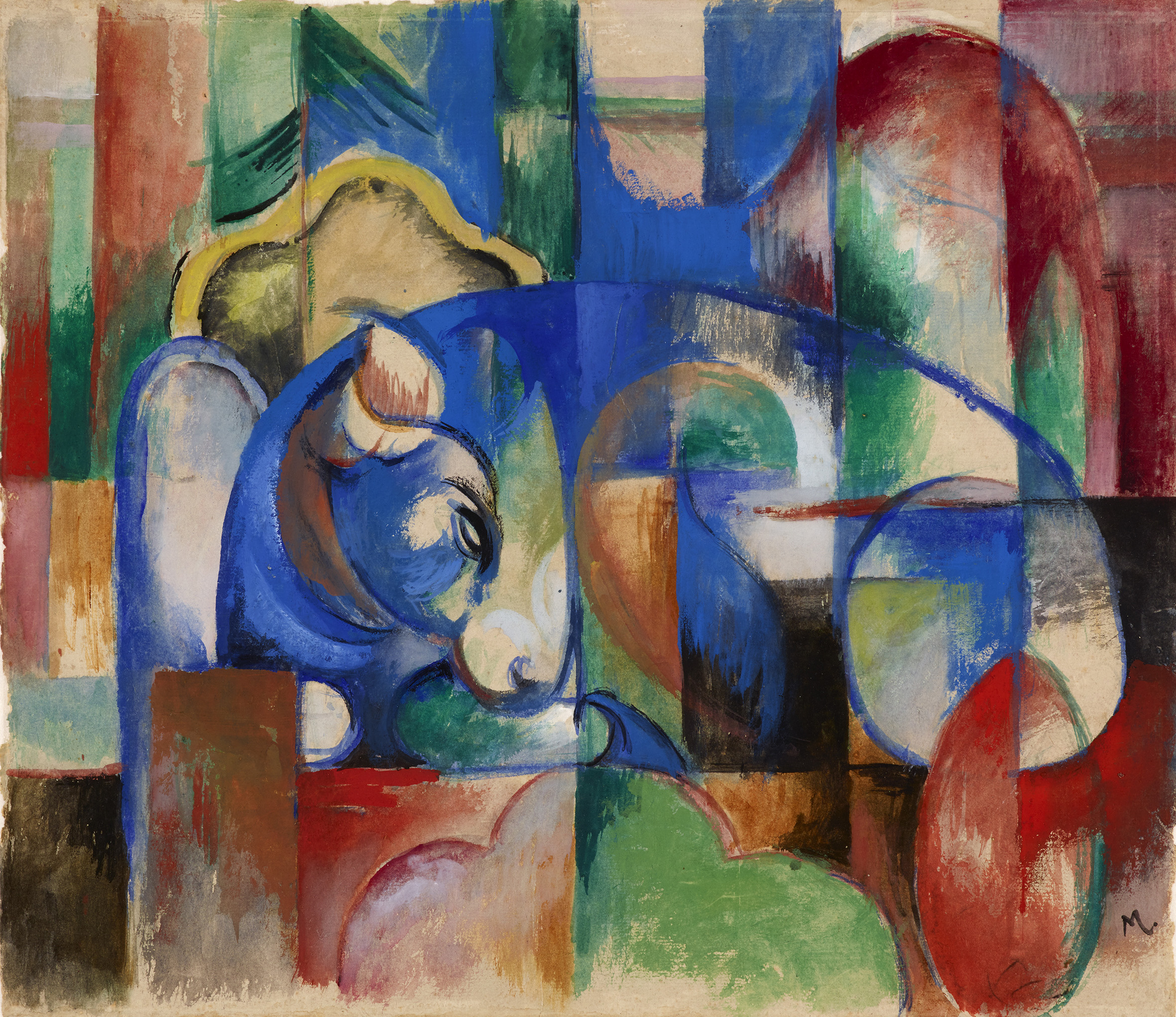 Franz Marc, Liegender Stier, 1913 Tempera auf Papier, 40 x 46 cm Foto: © Museum Folkwang, Essen