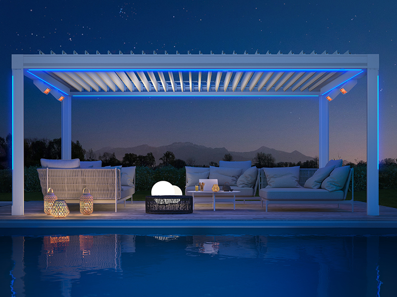 Die LED-Bänder sorgen für eine atmosphärische Beleuchtung. Foto: © Weinor