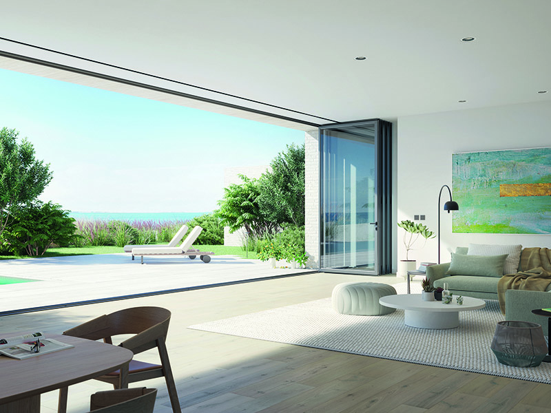 Schnell, einfach und flexibel lassen sich die Faltschiebeelemente wie ein Vorhang nach rechts oder links zur Seite falten. Foto: © Schüco International