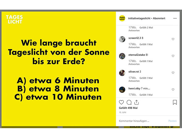 Instagram-Post der Initiative Tageslicht mit Quiz. Foto: © Bundesverband Flachglas