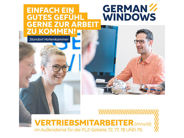 Um der enormen Nachfrage gerecht zu werden, sucht German Windows nach neuen Vertriebsmitarbeitern in den südlichen Bundesländern. Foto: © GW German Windows, Südlohn-Oeding